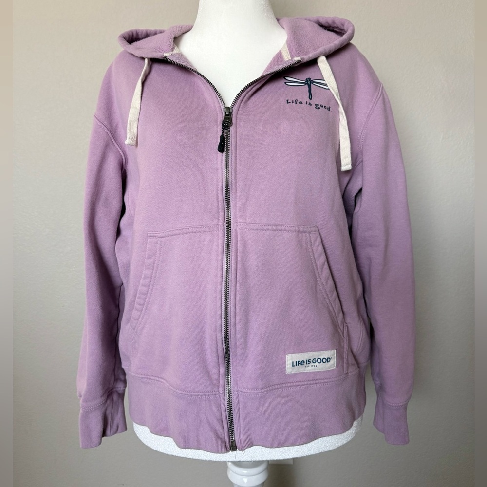 Life Is Good Fleece Zip Hoodie in Lavender Pink L